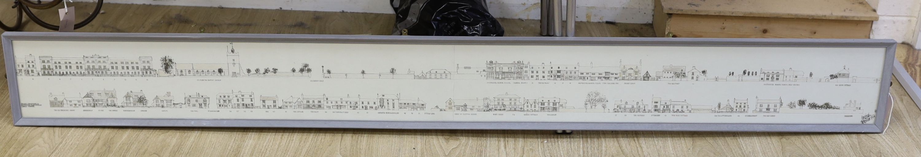 Gough, pen and ink, Priory Crescent and Southover High Street, Lewes, signed and dated 1964, 17 x 184cm